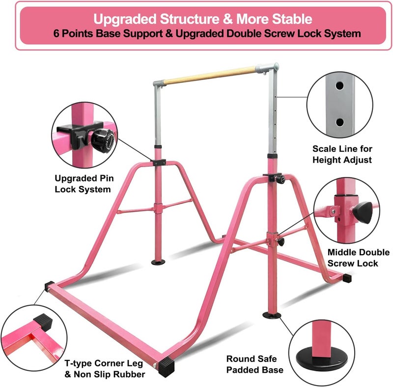 kechery Foldable & Moveable Gymnastics Horizontal Bar with Rings,3’to 5’Adjustable Height Expandable Junior Kip Bar for Home,Indoor Gym Equipment for Kids - Image 4